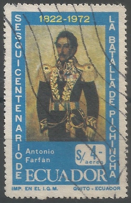 sesquicentenario de la batalla de Pichincha (24 de mayo de 1822): sargento mayor, con el grado de teniente coronel, del batallón de Yaguachi (Ricardo Márquez Tapia, 1936: 15 & 33)