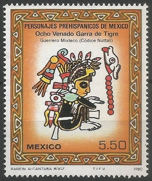 personajes prehispánicos de México (diseño): Ocho Venado Garra de Tigre: gobernante mixteco del siglo XI:  señor de Tututepec 