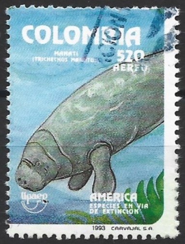 Especies en vía de extinción (diseño): manatí (Trichechus manatus): 500.000 (tirada). (Unión Postal de las Américas, España y Portugal [UPAEP]) 