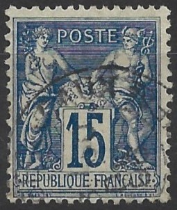 Paix et commerce (dessin): Sage remporte le concours pour la création d'un nouveau type de timbre-poste en 1875, et intitule son oeuvre "Le commerce et la paix s'unissant et régnant sur le monde".